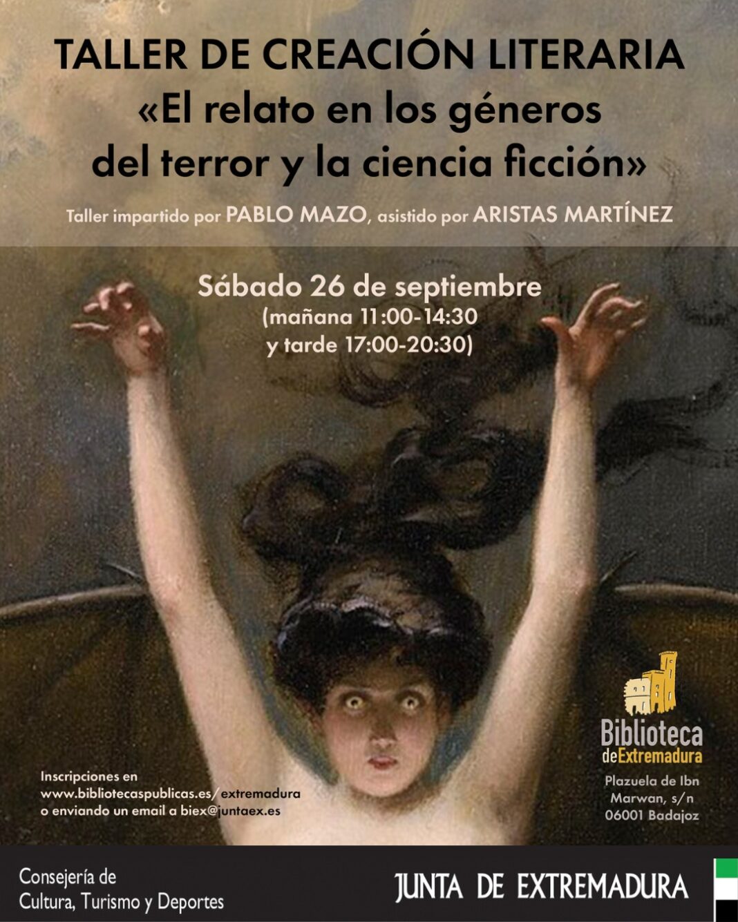 La Biblioteca de Extremadura (BIEX) programa un taller de creación literaria sobre terror y ciencia ficción