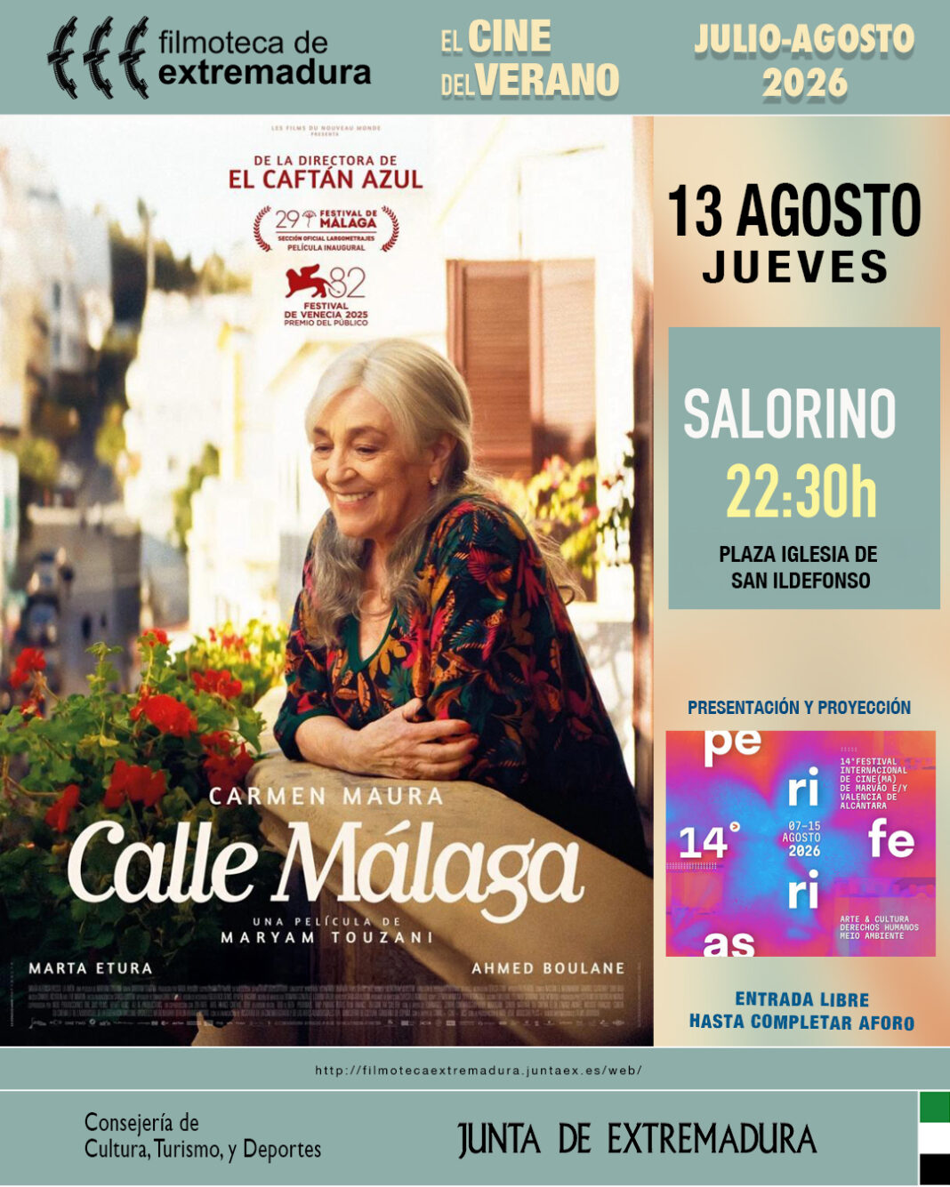 La Filmoteca de Extremadura proyecta en Salorino ‘Calle Málaga’, dentro del Festival Internacional de Cine(ma) Periferias